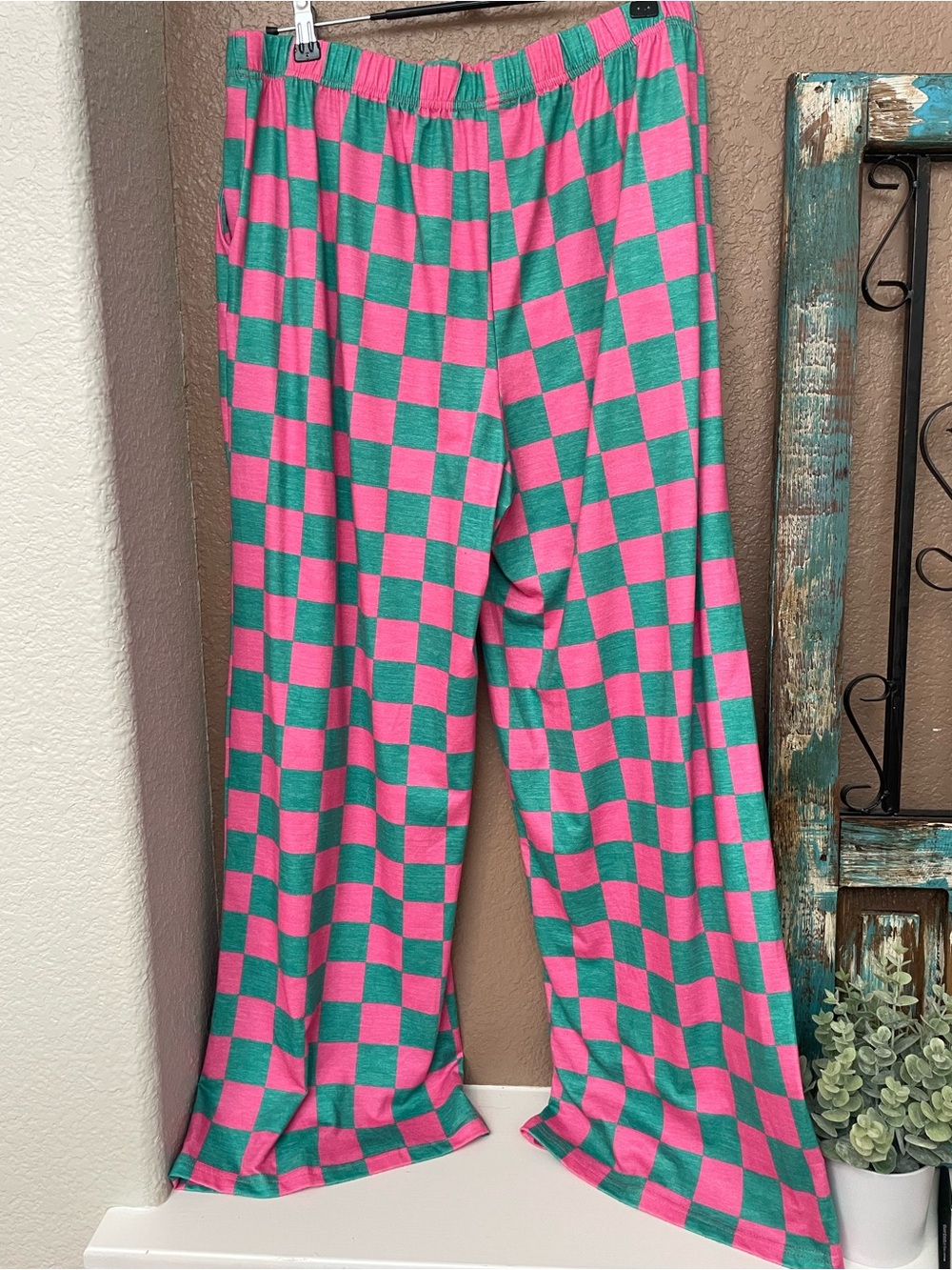 Women’s Pink and Green Checkered Pants